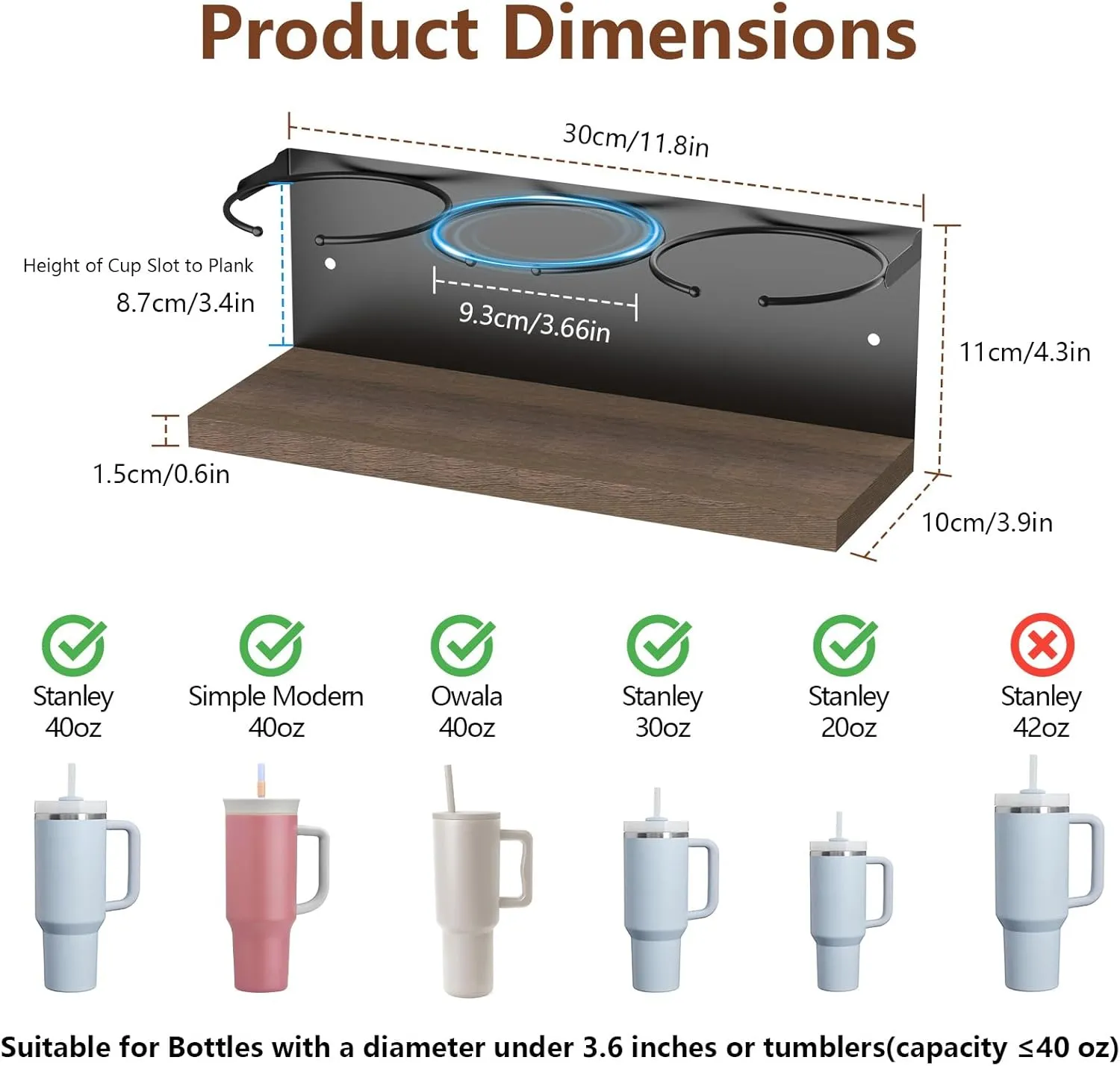 4 Pack Magnetic Water Bottle Organizer for Stanley 20&30&40 oz Magnet Tumbler Holder for Refrigerator Black Cup Storage Rack for Kitchen/Cabinet