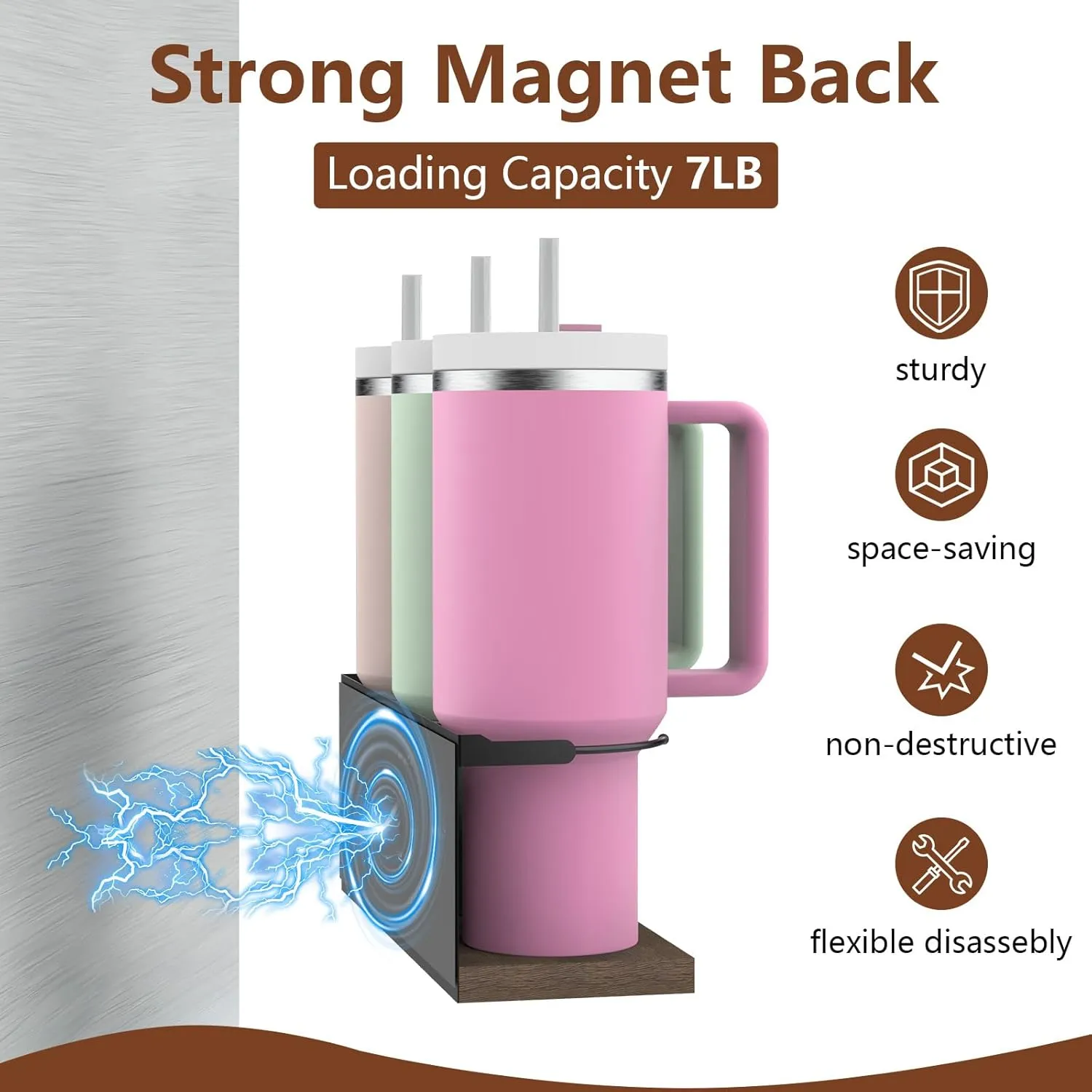4 Pack Magnetic Water Bottle Organizer for Stanley 20&30&40 oz Magnet Tumbler Holder for Refrigerator Black Cup Storage Rack for Kitchen/Cabinet