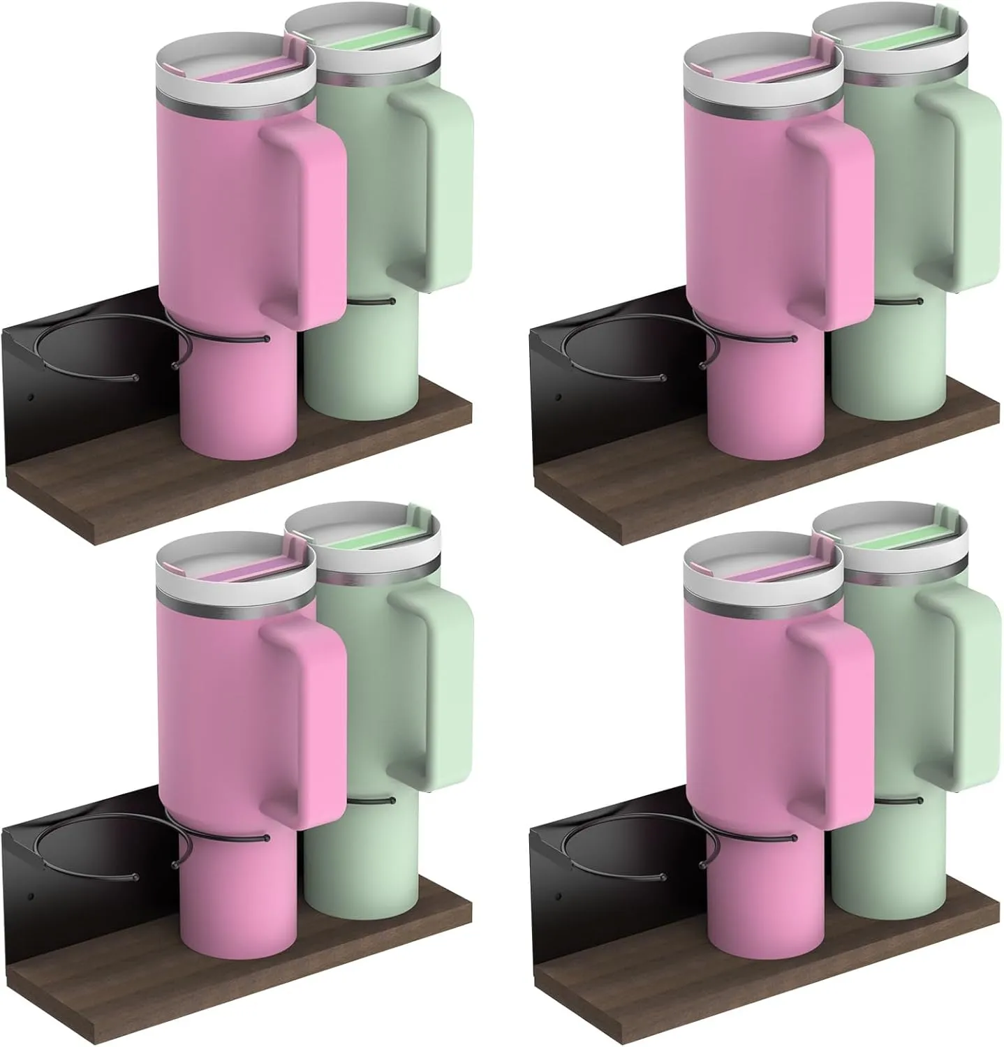 4 Pack Magnetic Water Bottle Organizer for Stanley 20&30&40 oz Magnet Tumbler Holder for Refrigerator Black Cup Storage Rack for Kitchen/Cabinet
