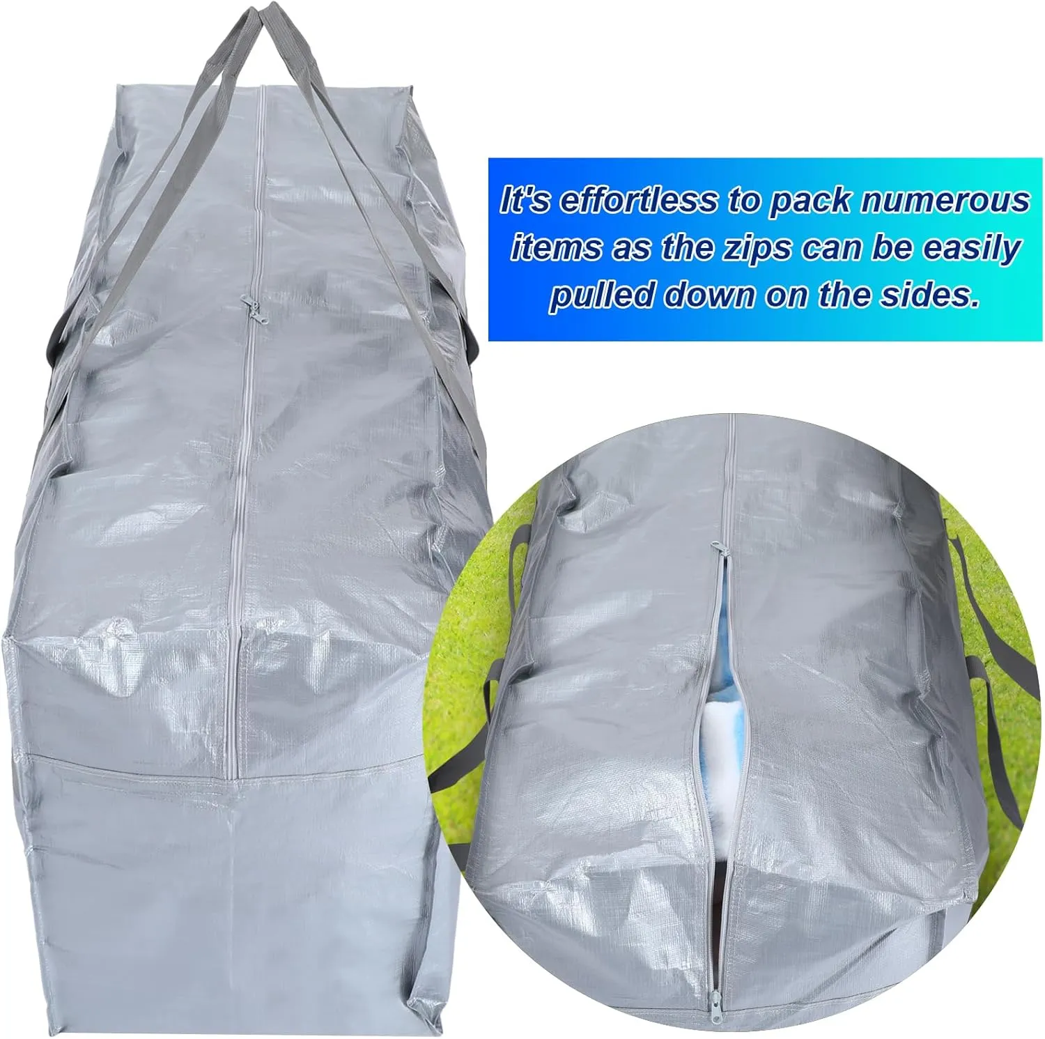 4 Pcs 66 Gallon Large Moving Bags with Zipper and Handles Foldable Storage Duffle Bags Heavy Duty Extra Large Totes for College Dorm Travel Clothes Blankets Bedding Moving(Gray)