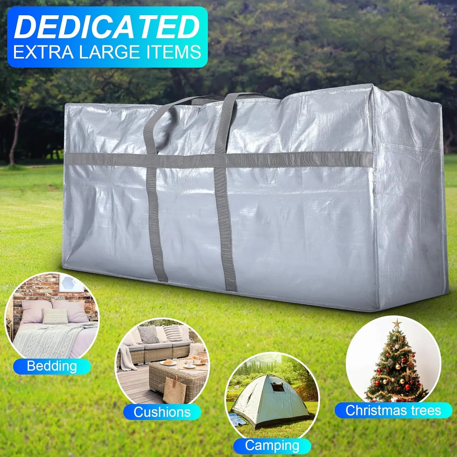 4 Pcs 66 Gallon Large Moving Bags with Zipper and Handles Foldable Storage Duffle Bags Heavy Duty Extra Large Totes for College Dorm Travel Clothes Blankets Bedding Moving(Gray)