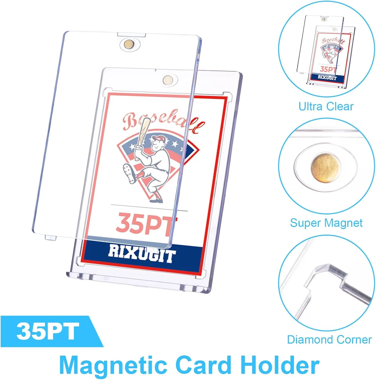 40-Pack One Touch Magnetic Card-Holders - 35PT Trading Card Holders, UV Protection Clear Acrylic Card Cases, Card Protector for Game, Baseball Sports Cards, Fit for Standard Cards Storage and Display