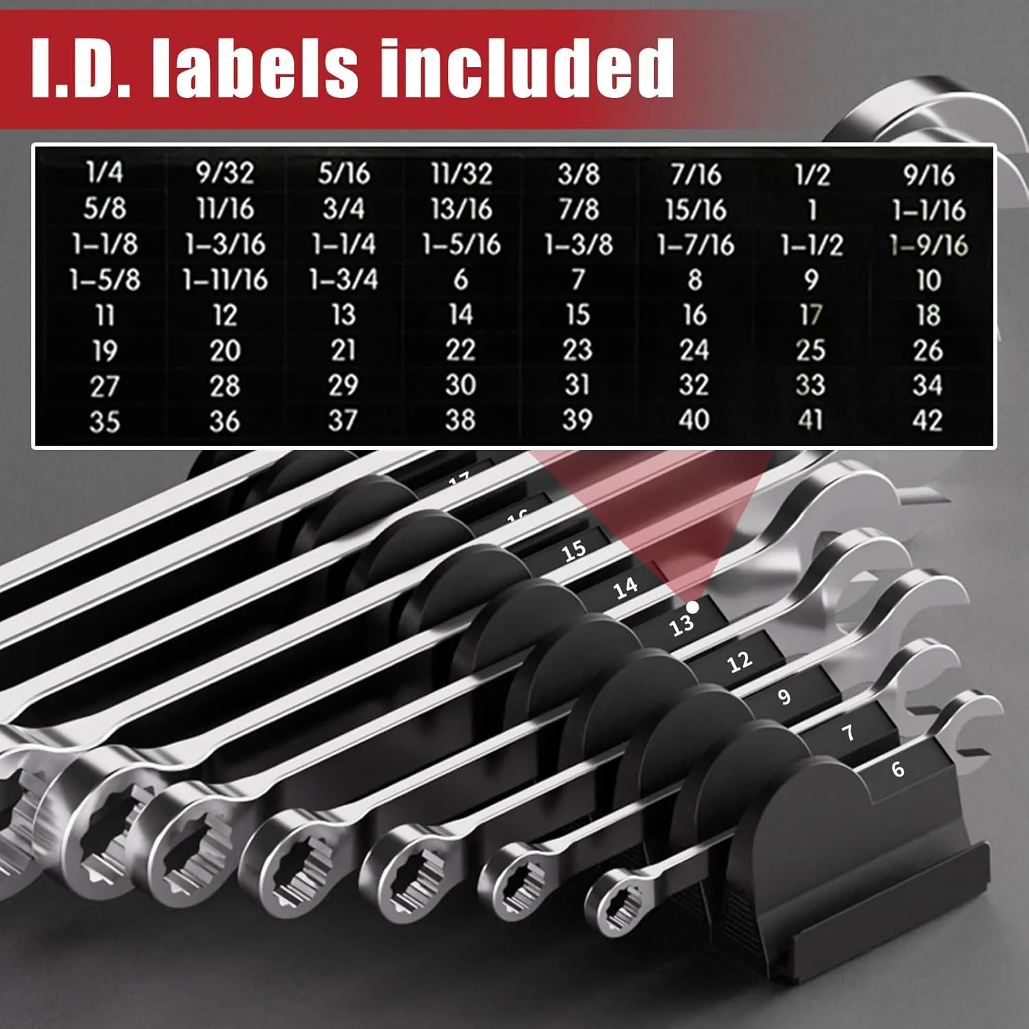 48 pcs MAGNETIC Modular Wrench Organizers for Tool Drawers - Wrench Rack with Metric&SAE Labels, Perfect Tool Storage Holder with Magnet. Gift for father, brother and boyfriend (Black with Magnets)