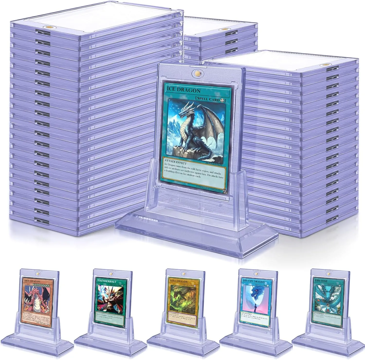 50 Count Magnetic Card Holders for Trading Cards, 35pt Acrylic Baseball Card Holders Display Case Fit for Sports Cards, Standard Cards, Hard Plastic Card Protectors with 6 Card Stands