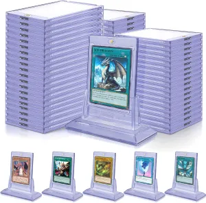 50 Count Magnetic Card Holders for Trading Cards, 35pt Acrylic Baseball Card Holders Display Case Fit for Sports Cards, Standard Cards, Hard Plastic Card Protectors with 6 Card Stands