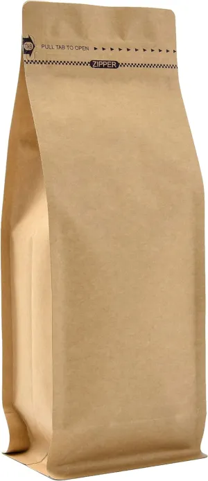 50 Pack Resealable Kraft Paper Coffee Bags with Ziplock & Degassing Valve, Zipper Stand Up Coffee Pouches with Side Gusset and Flat Bottom, Natural Kraft,16oz/1lb