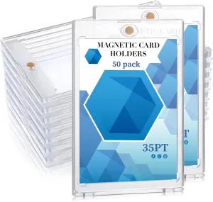 50 PCS Magnetic Card Holders, 35pt Card Holder Hard U-V Protection Hard Plastic Magnetic Cards Display Case Protectors for Trading Cards Sports Football Baseball Game