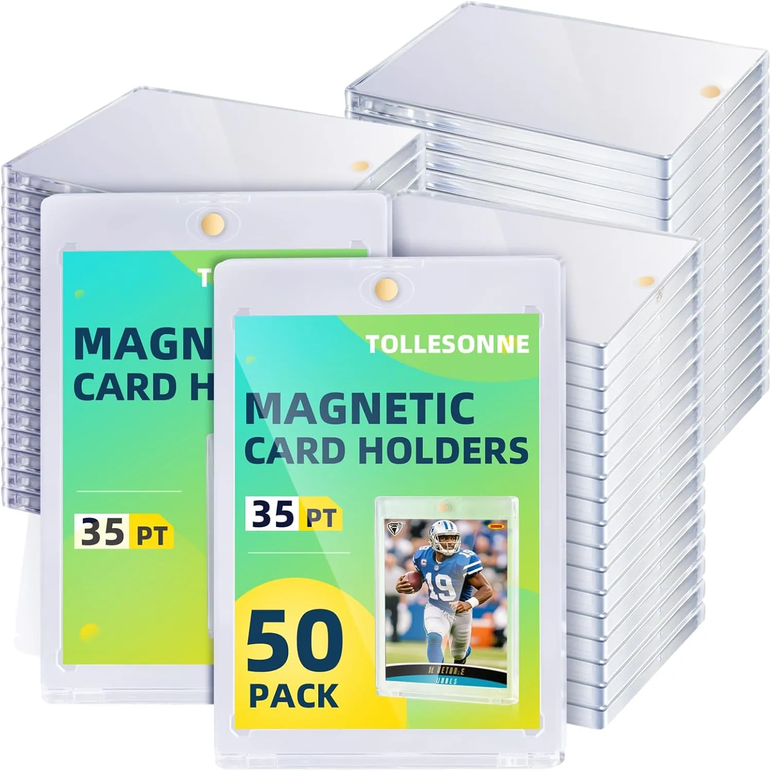 50 PCS Magnetic Card Holders One Card Holder Touch for Trading Cards, UV Protection Acrylic Card Protector Display Case for Basketball Baseball Sports Game Cards