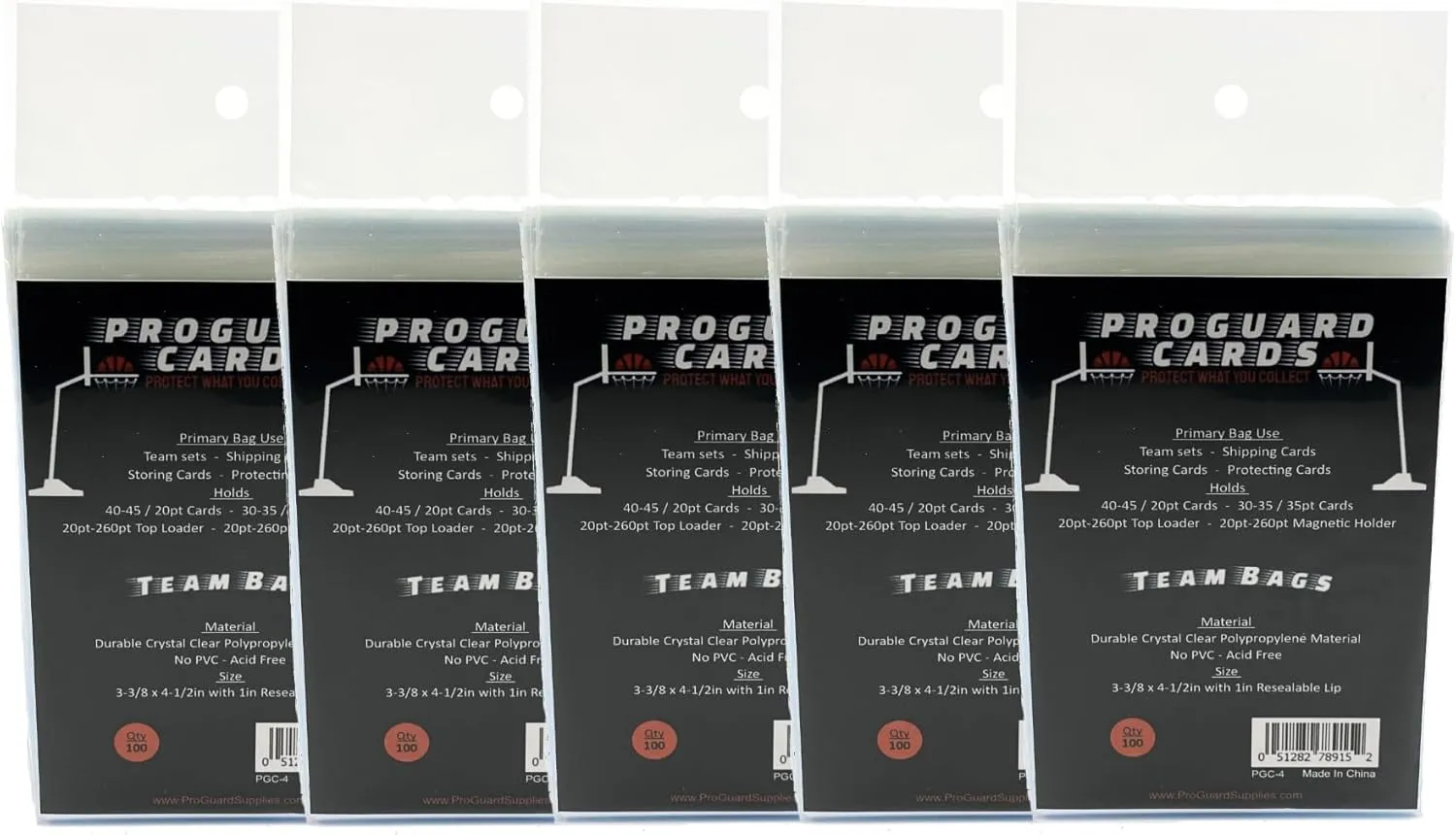 500 Team Bags for Team Sets, Fits up to 35 Cards | Suitable for Top Loaders & Magnetic Mold Holders up to 260pt (5pks)