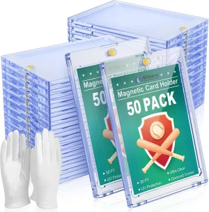 50ct Magnetic Card Holder for Trading Cards, 35pt Ultra Clear Baseball Card Holder, Hard Plastic Protectors for Sports and Game Cards