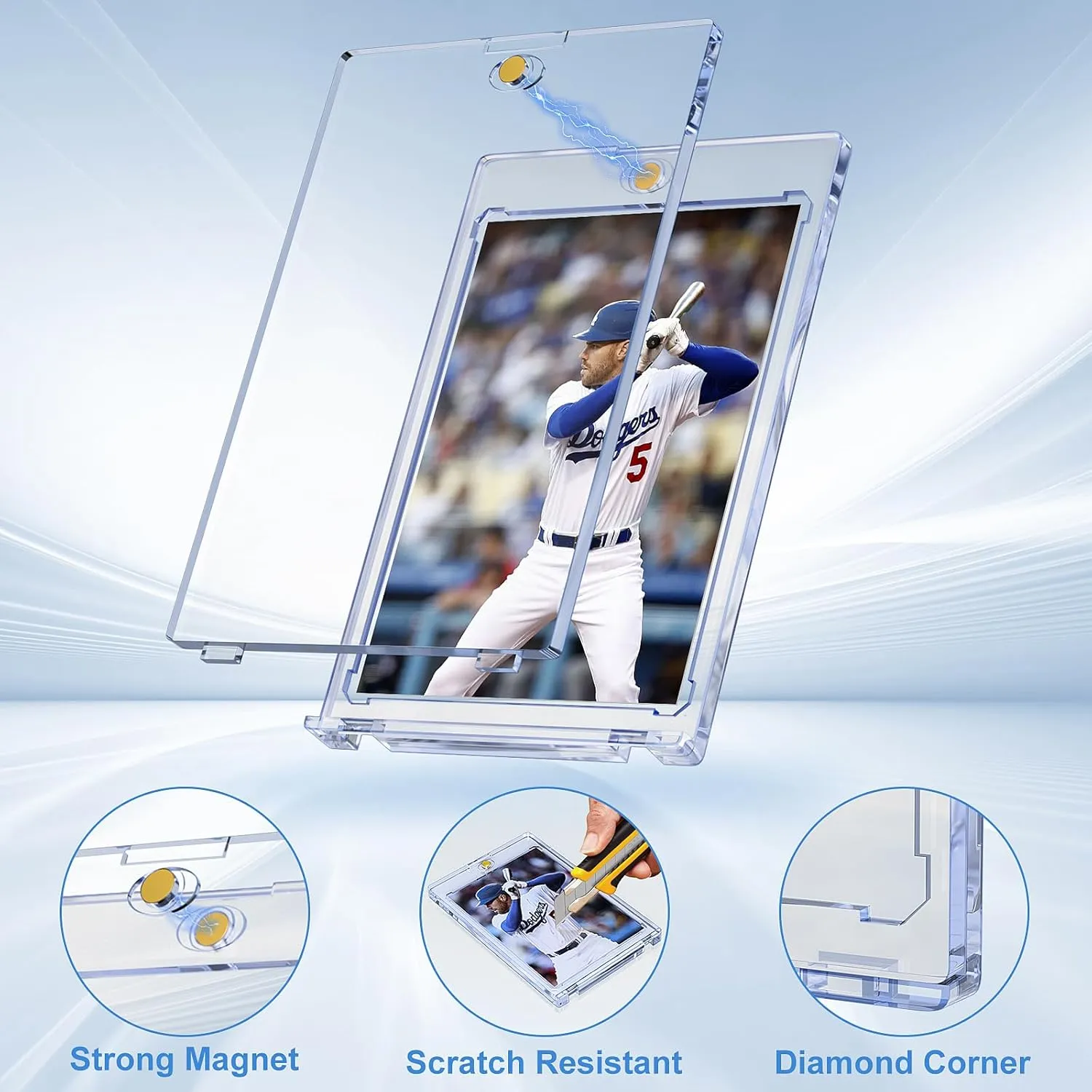 50ct Magnetic Card Holder for Trading Cards, 35pt Ultra Clear Baseball Card Holder, Hard Plastic Protectors for Sports and Game Cards