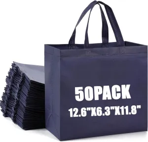 50Pcs Reusable Non Woven Shopping Bags Large Foldable Totes Bag with Handles Grocery Handbag Bulk for Boutiques