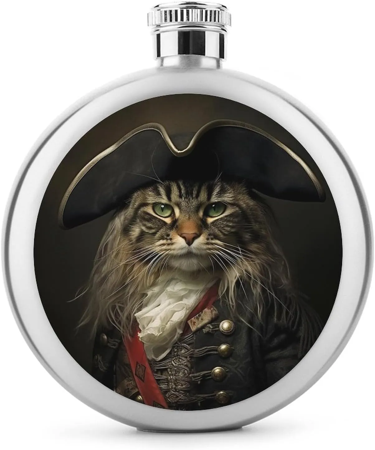 5oz Stainless Steel Flask Cat in Pirate Costume Printed with UV Printing - Portable Liquor Flask for Whiskey, Vodka - Men & Women Gift for Travel, Father’s Day, Weddings