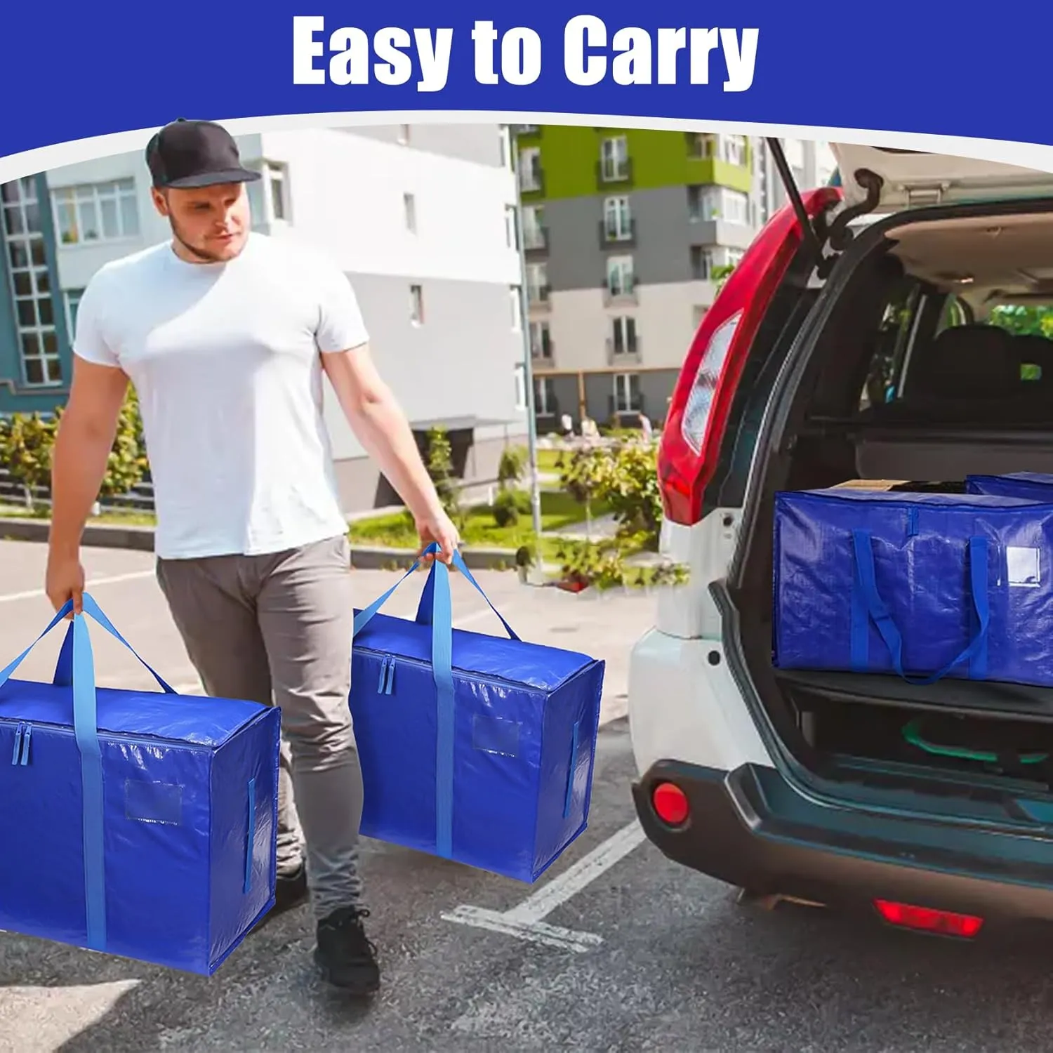 6 Packs Heavy Duty Moving Extra Large Packing Bags Waterproof Moving Storage Bags with Strong Carrying Handles and Zippers Foldable Space Saving Clothes Blue