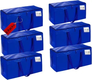 6 Packs Heavy Duty Moving Extra Large Packing Bags Waterproof Moving Storage Bags with Strong Carrying Handles and Zippers Foldable Space Saving Clothes Blue