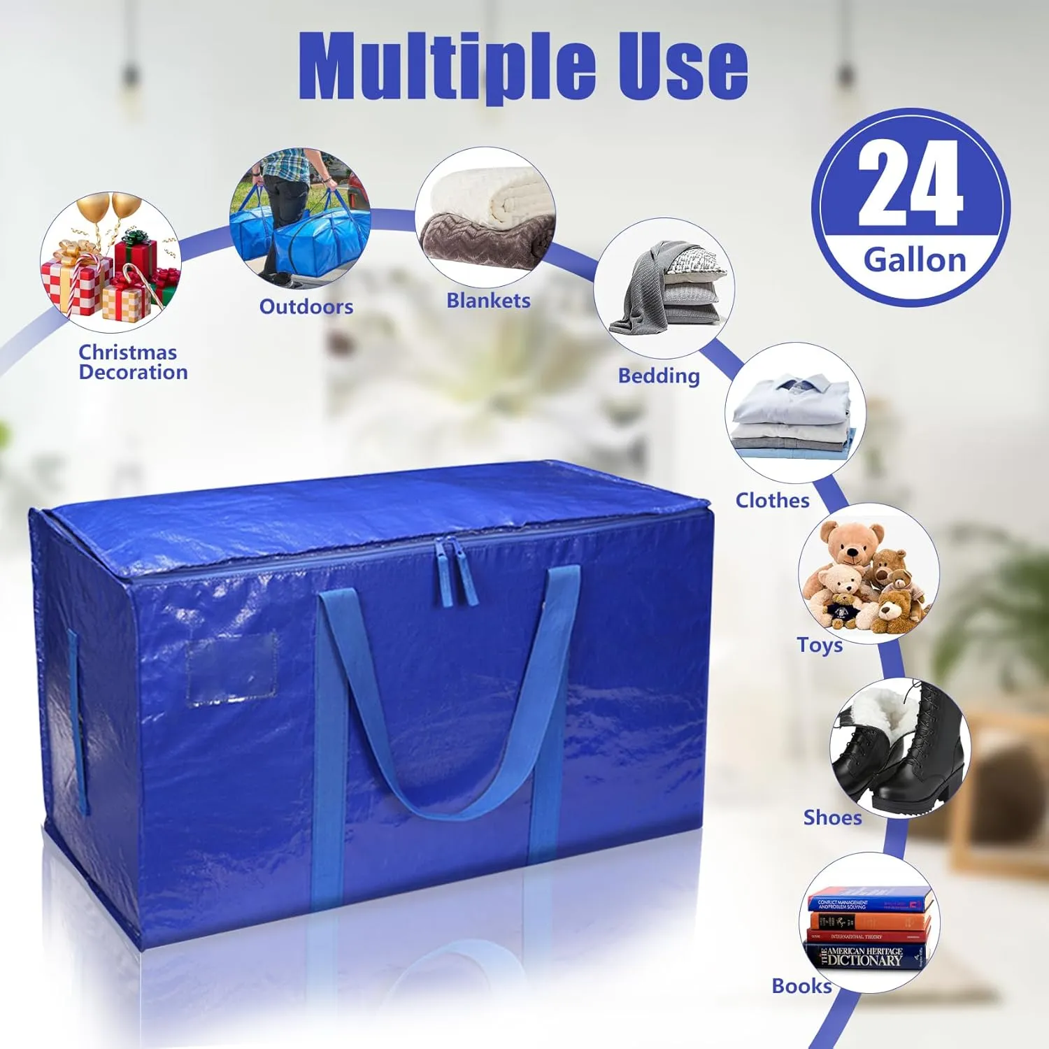 6 Packs Heavy Duty Moving Extra Large Packing Bags Waterproof Moving Storage Bags with Strong Carrying Handles and Zippers Foldable Space Saving Clothes Blue