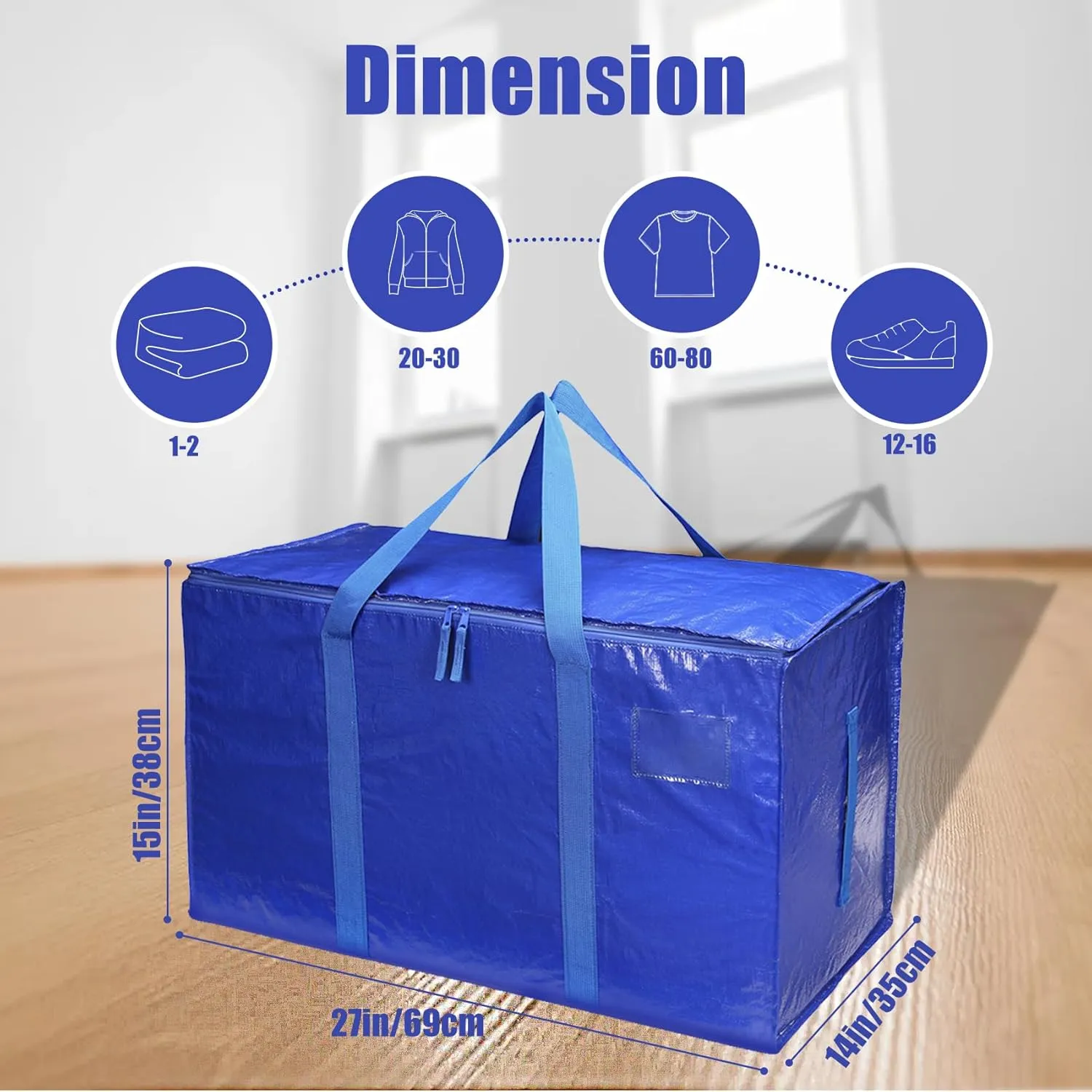 6 Packs Heavy Duty Moving Extra Large Packing Bags Waterproof Moving Storage Bags with Strong Carrying Handles and Zippers Foldable Space Saving Clothes Blue