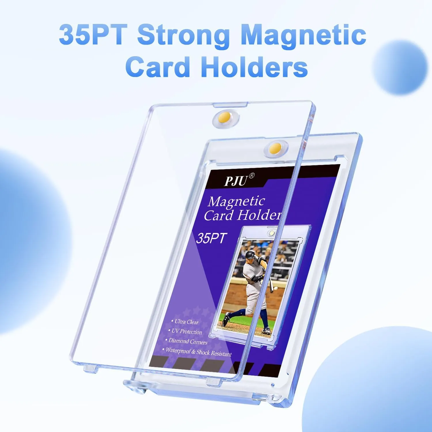 60ct Magnetic Card Holder, 35pt One Card Holder Touch for Trading Cards, U-V Protection Magnetic Card Case for Sports Cards, Card Protectors Hard Plastic, Display Case for Baseball Cards, Game Cards