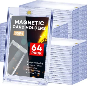 64 PCS Magnetic Card Holder, 35pt One Touch Card Holder,U-V Protection Hard Plastic Magnetic Cards Case,Display Case Protector for Sports Game Baseball Cards
