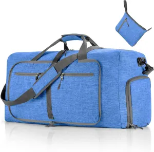 65L Travel Duffle Bag for Men Women Foldable Large Capacity Travel Totes Bag with Shoes Compartment Overnight Bag (Blue,65L)