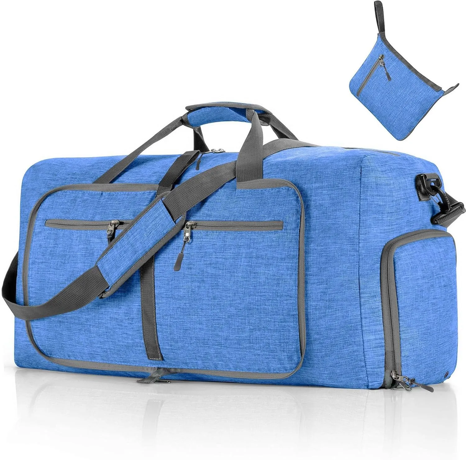 65L Travel Duffle Bag for Men Women Foldable Large Capacity Travel Totes Bag with Shoes Compartment Overnight Bag (Blue,65L)