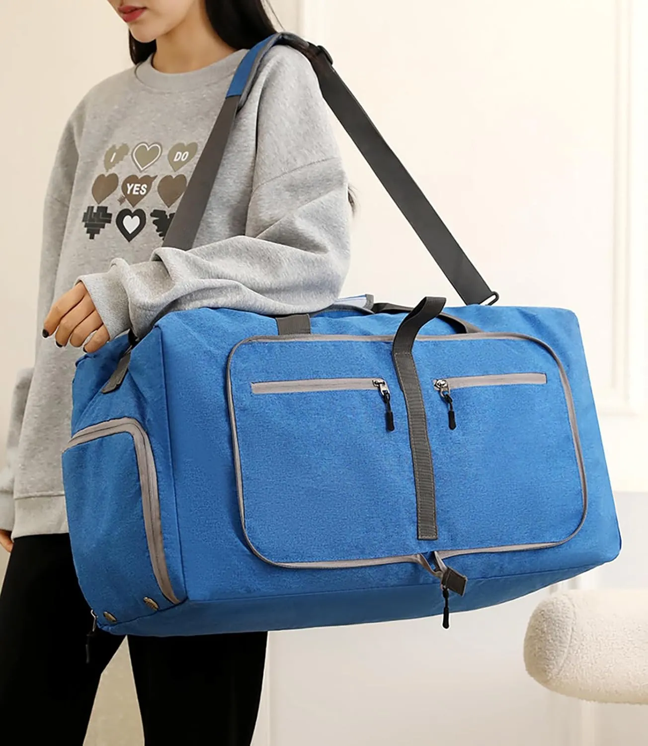 65L Travel Duffle Bag for Men Women Foldable Large Capacity Travel Totes Bag with Shoes Compartment Overnight Bag (Blue,65L)