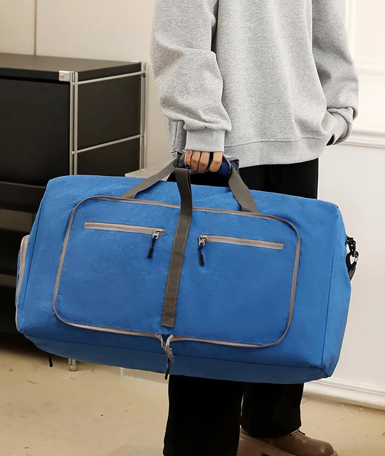 65L Travel Duffle Bag for Men Women Foldable Large Capacity Travel Totes Bag with Shoes Compartment Overnight Bag (Blue,65L)