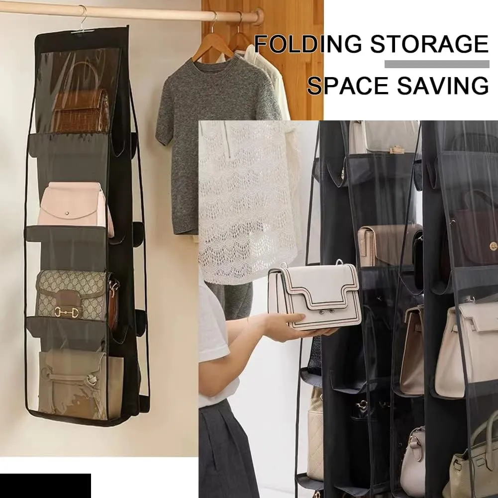 8 Pockets Hanging Handbag Purse Organizer, Upgrade Dust Proof Purse Organizer Closet, Wardrobe Closet Organizer, Washable Handbag Organizer for Women Handbags Purse (Black)