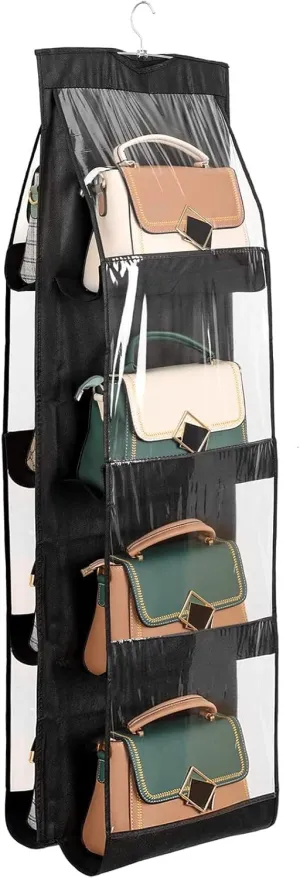 8 Pockets Hanging Handbag Purse Organizer, Upgrade Dust Proof Purse Organizer Closet, Wardrobe Closet Organizer, Washable Handbag Organizer for Women Handbags Purse (Black)