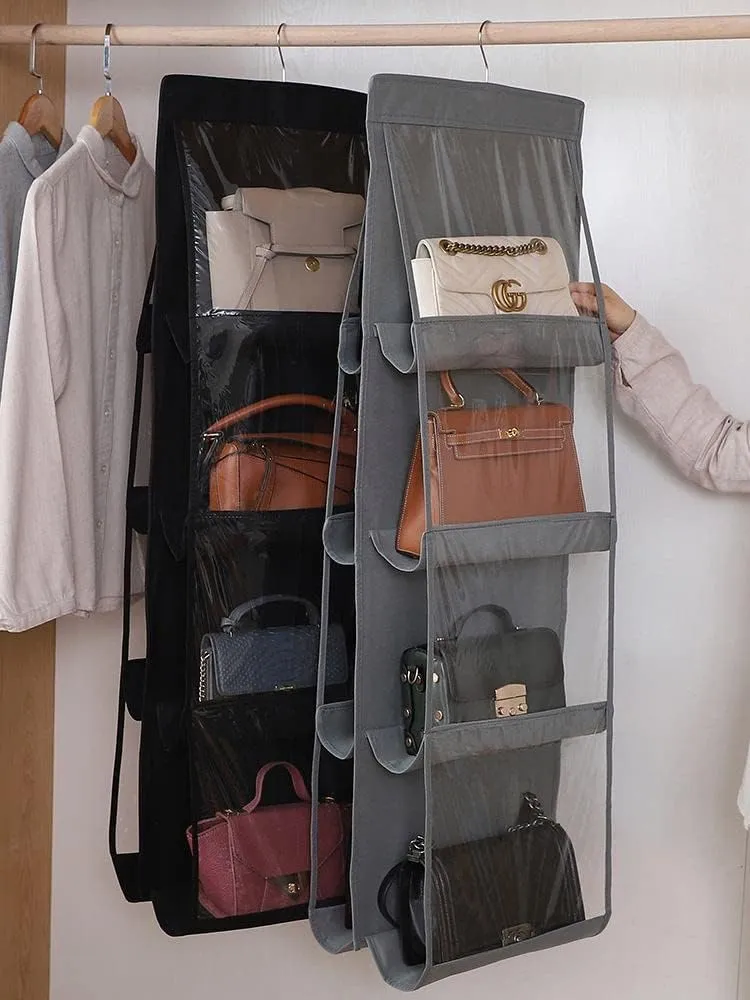 8 Pockets Hanging Handbag Purse Organizer, Upgrade Dust Proof Purse Organizer Closet, Wardrobe Closet Organizer, Washable Handbag Organizer for Women Handbags Purse (Black)