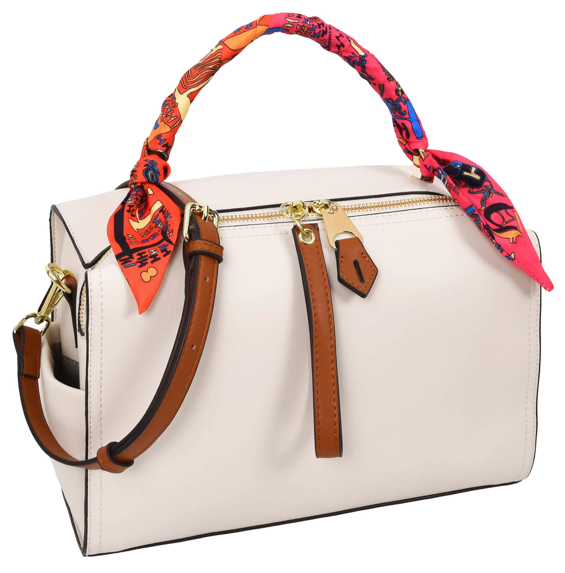 Aaliyah Women's  Faux Leather Barrel-Shaped Shoulder Handbag White
