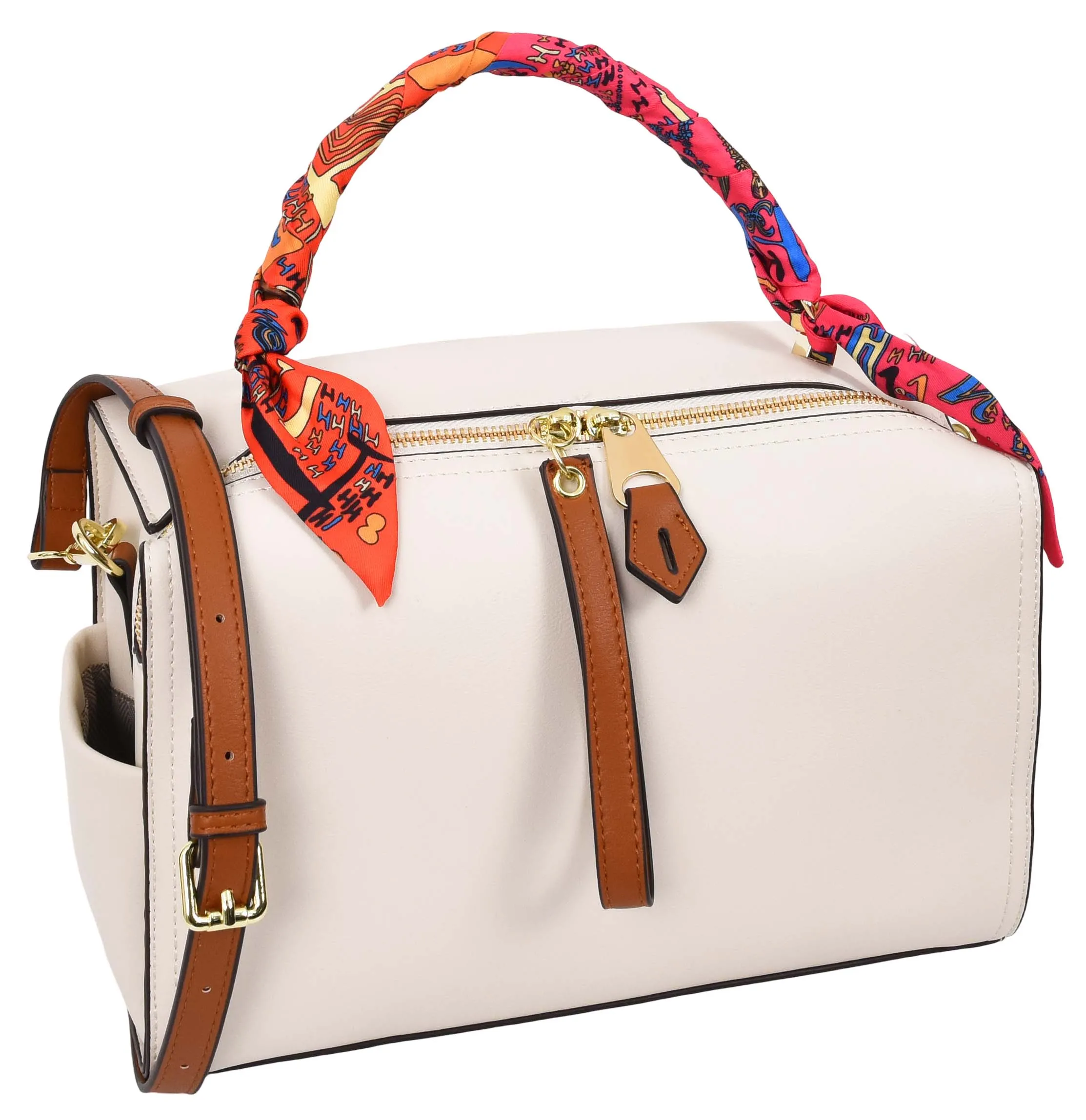 Aaliyah Women's  Faux Leather Barrel-Shaped Shoulder Handbag White
