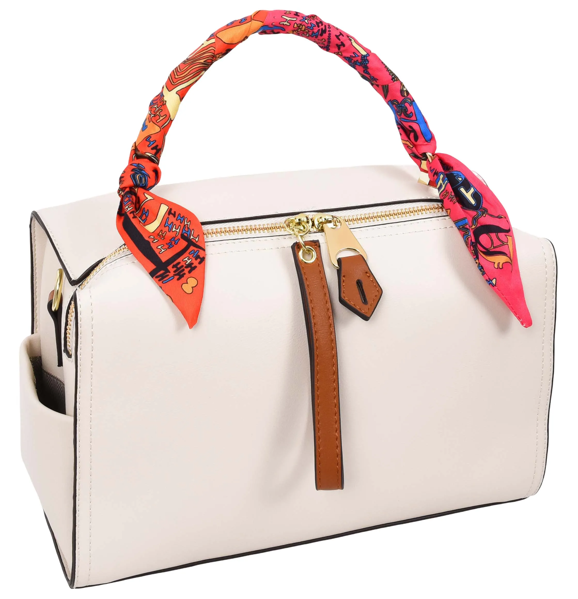 Aaliyah Women's  Faux Leather Barrel-Shaped Shoulder Handbag White