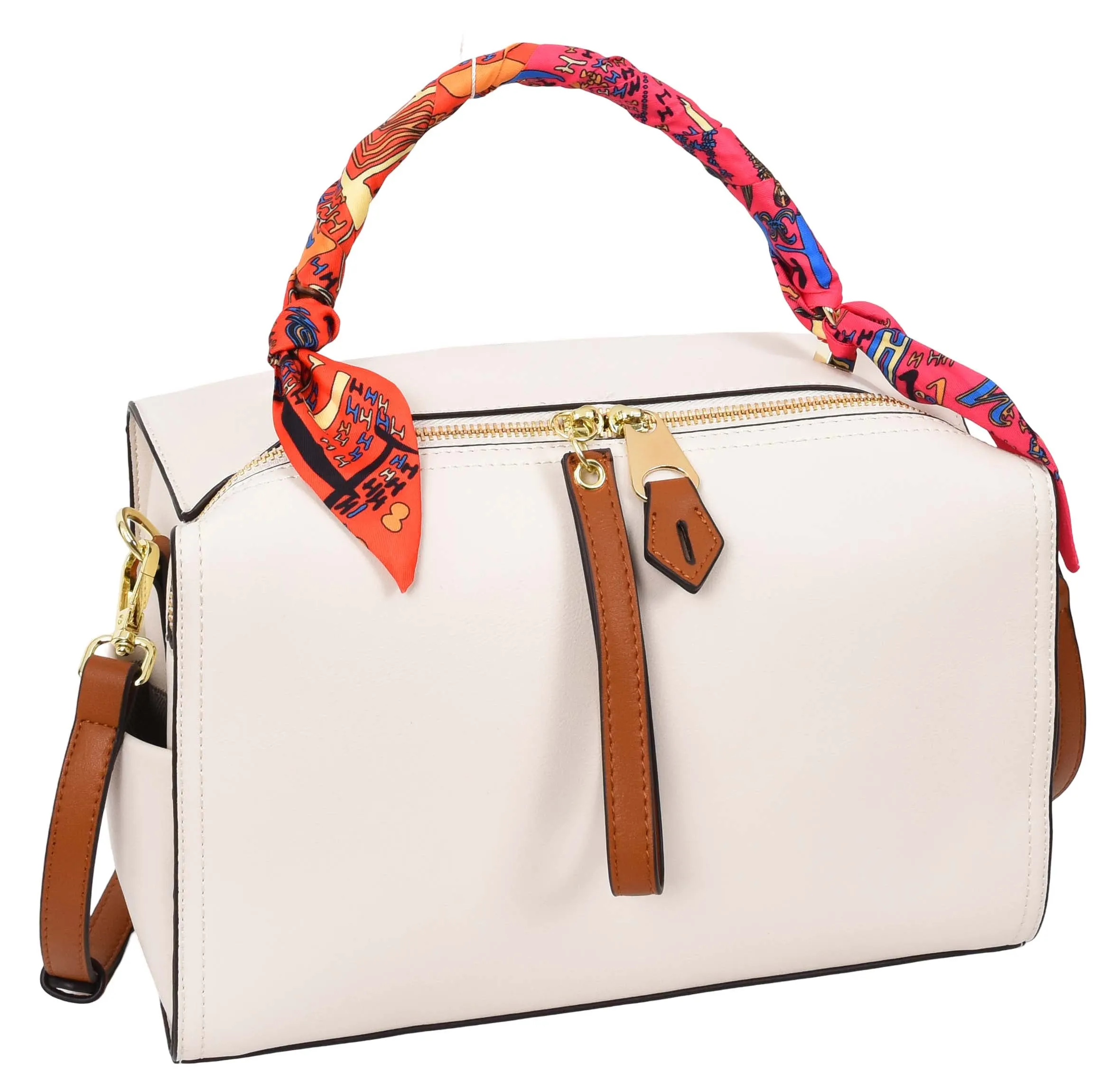 Aaliyah Women's  Faux Leather Barrel-Shaped Shoulder Handbag White
