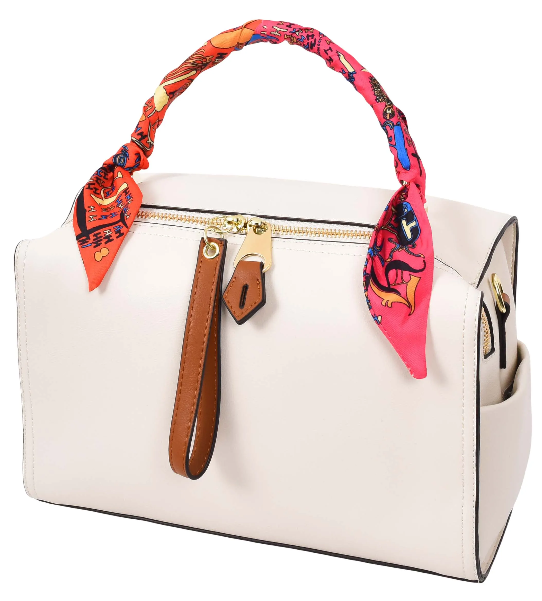 Aaliyah Women's  Faux Leather Barrel-Shaped Shoulder Handbag White