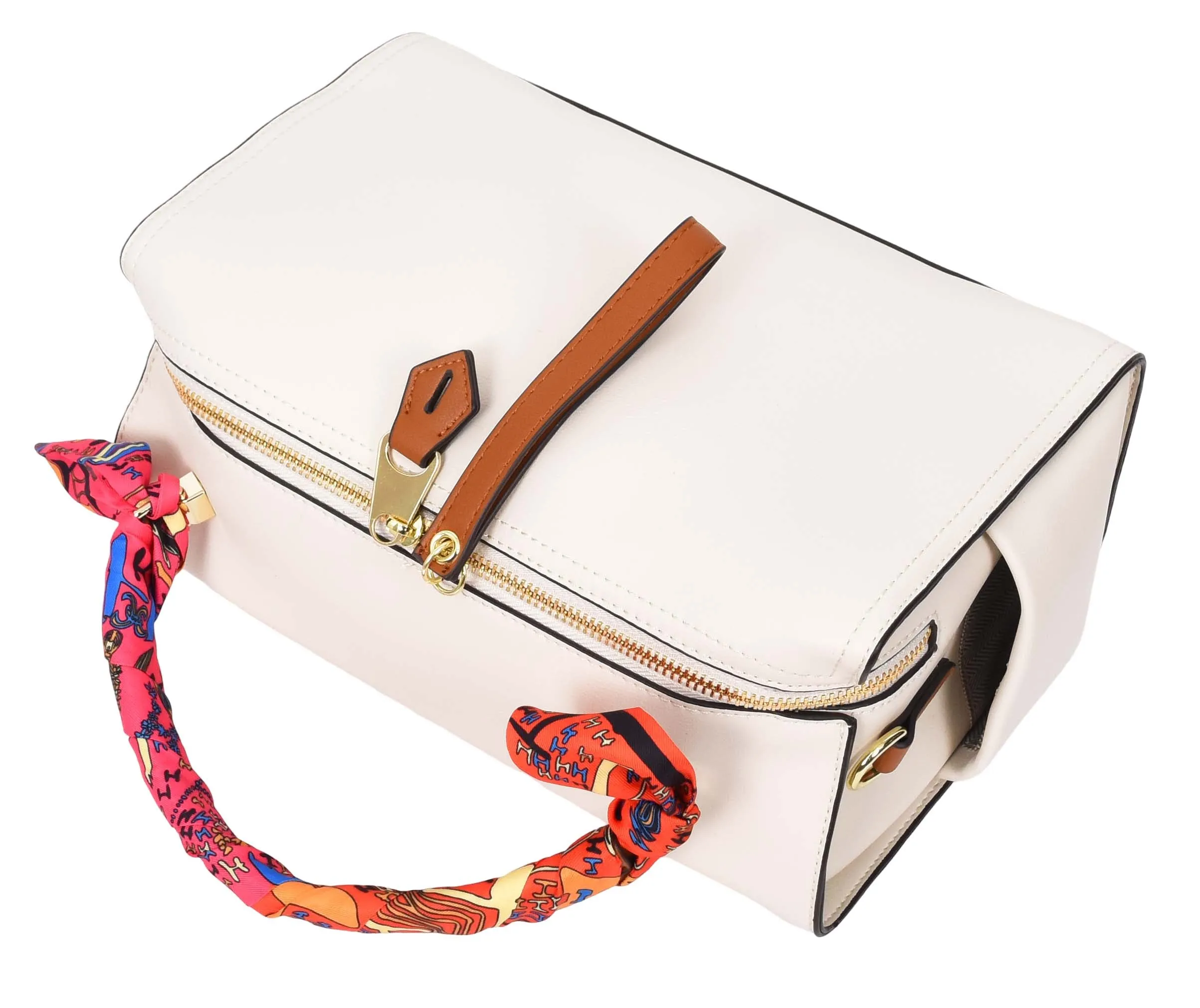 Aaliyah Women's  Faux Leather Barrel-Shaped Shoulder Handbag White