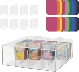 Acrylic Trading Card Storage Box – 3000  Card Capacity For MTG Commander Deck Case with 20 Colorful Dividers & 8 Card Supporters – Fits Magic: The Gathering, Yu-Gi-Oh, Pokémon TCG & Sports Cards