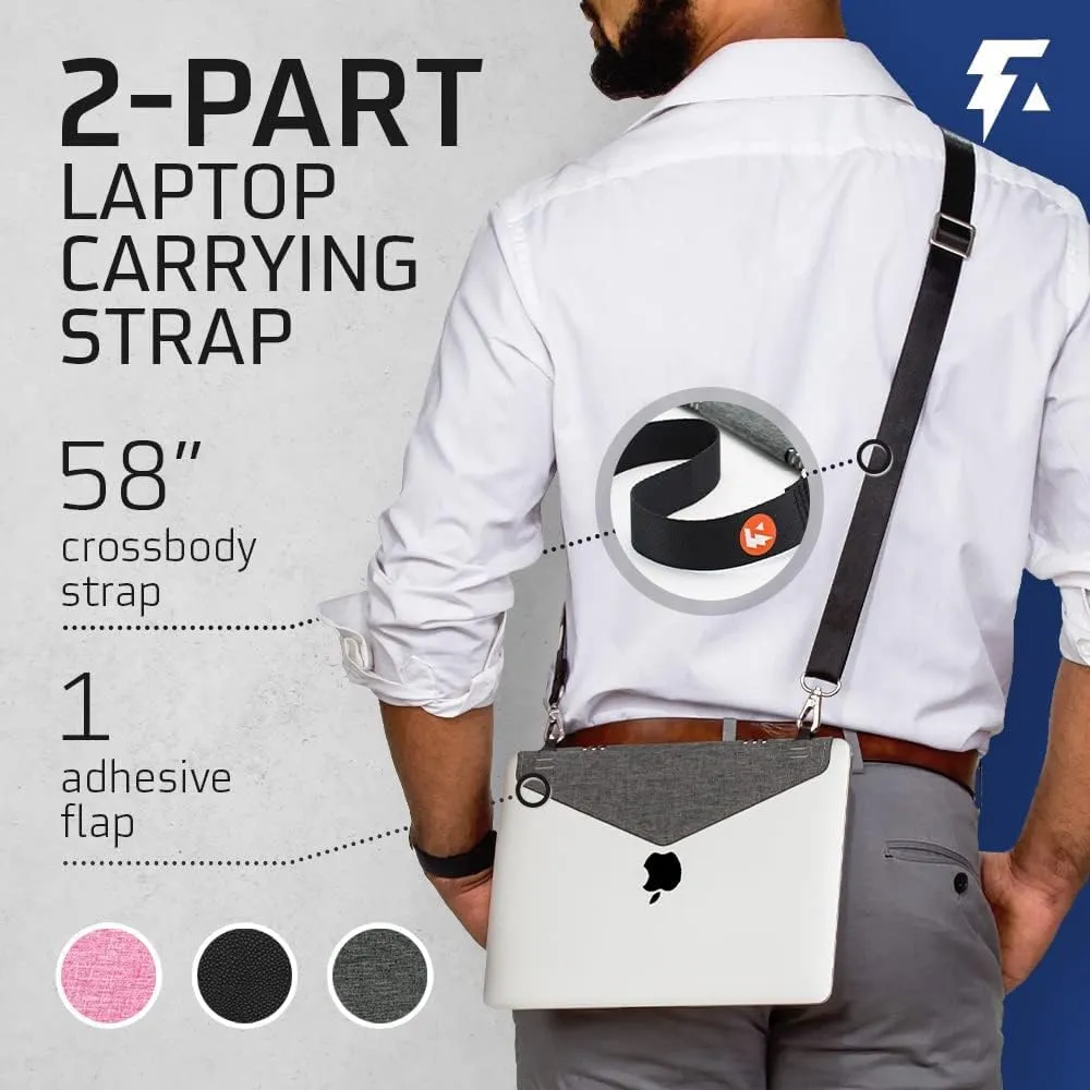 Adhesive Crossbody Laptop Carrier – Bag Sleeve Case Alternative – SMALL – Fits Acer, Apple, Google, HP, Microsoft