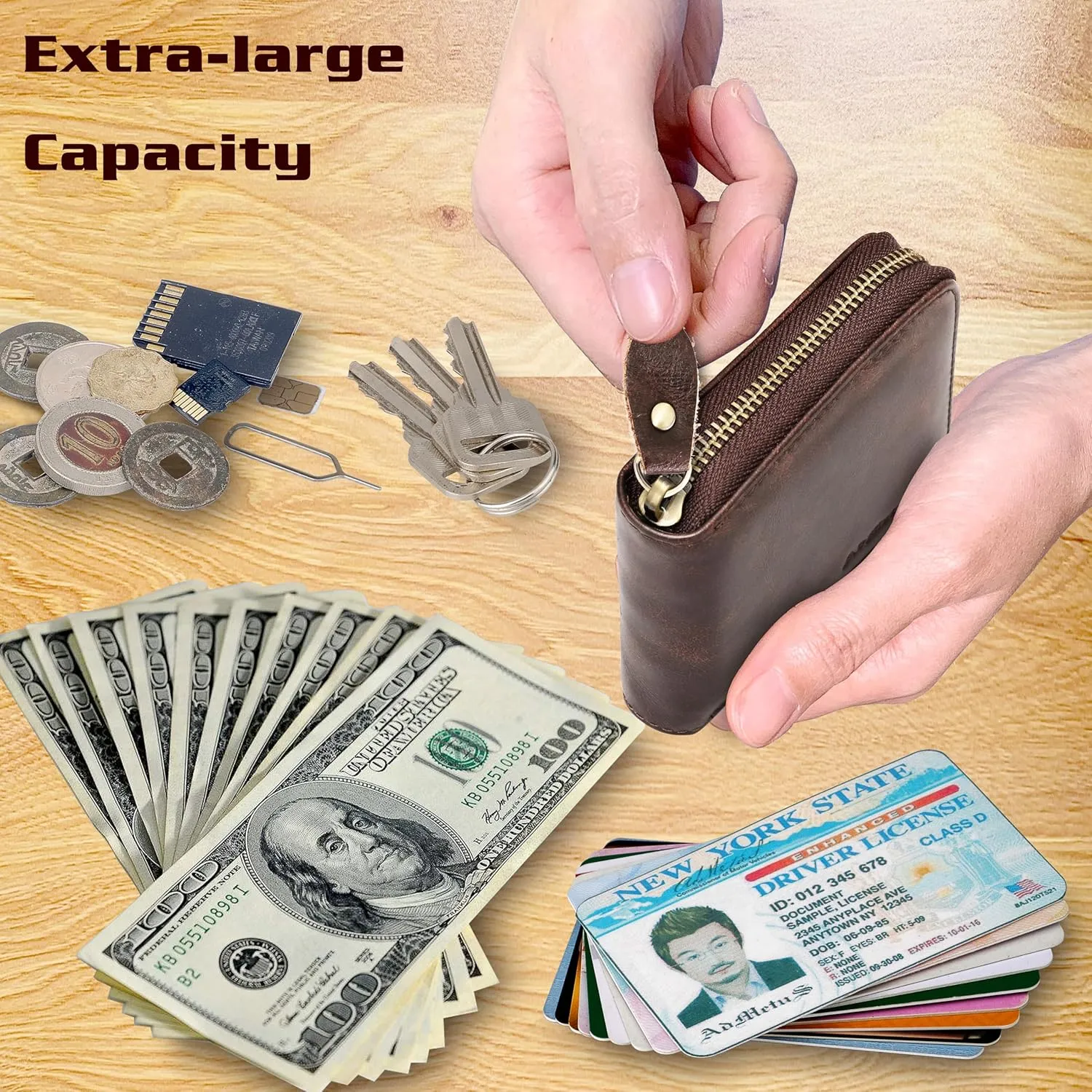 Admetus Men's Genuine Leather Short Zip-around Bifold Wallet