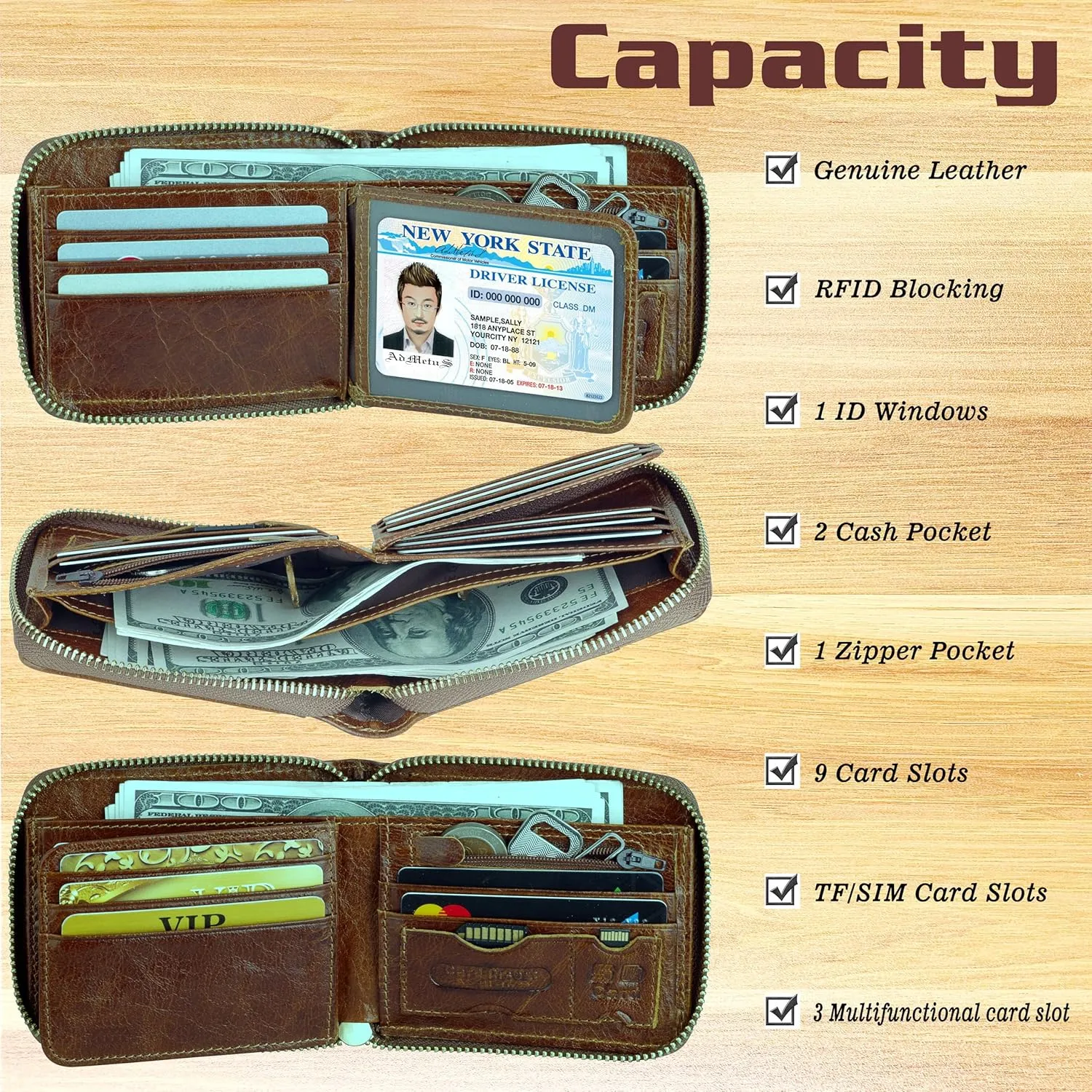 Admetus Men's Genuine Leather Short Zip-around Bifold Wallet
