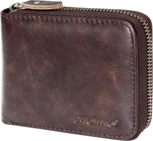 Admetus Men's Genuine Leather Short Zip-around Bifold Wallet