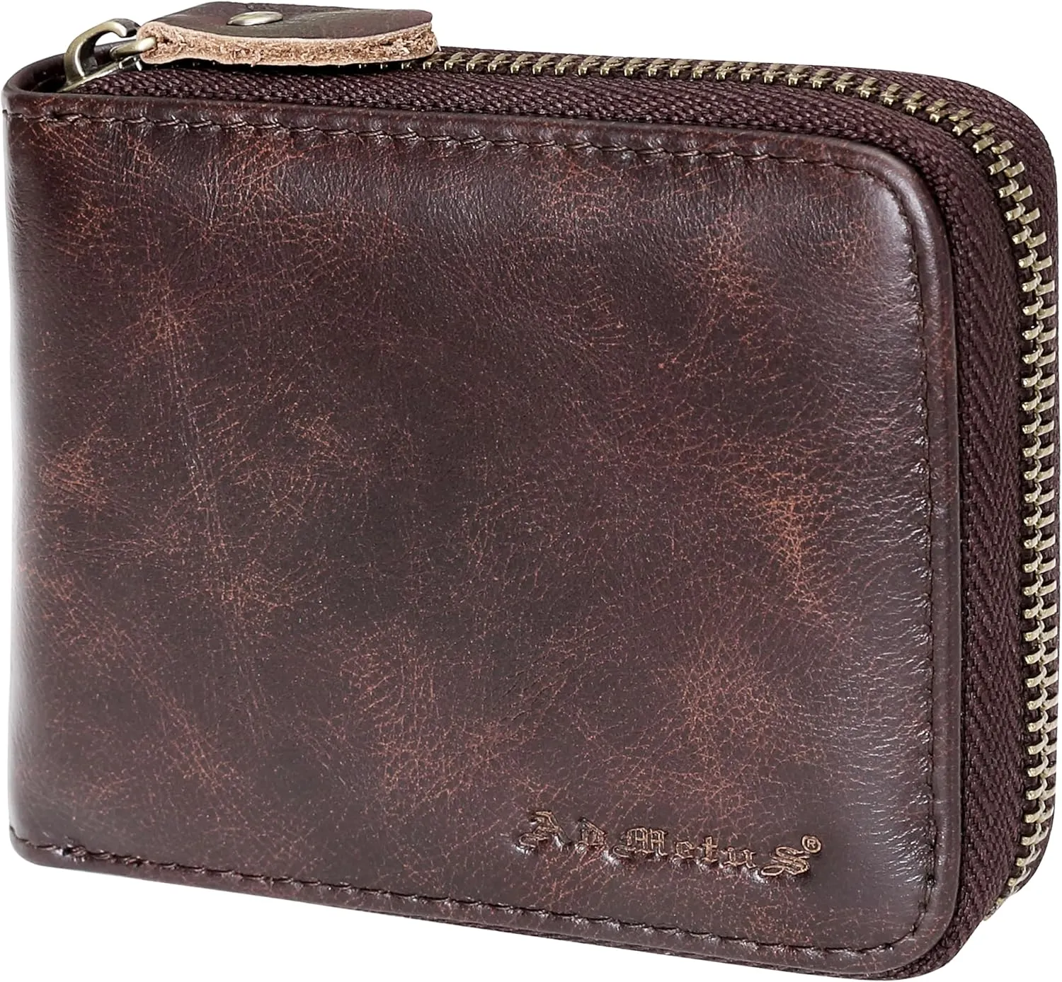Admetus Men's Genuine Leather Short Zip-around Bifold Wallet