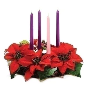 Advent Wreath with Red Poinsettia 14"Diameter