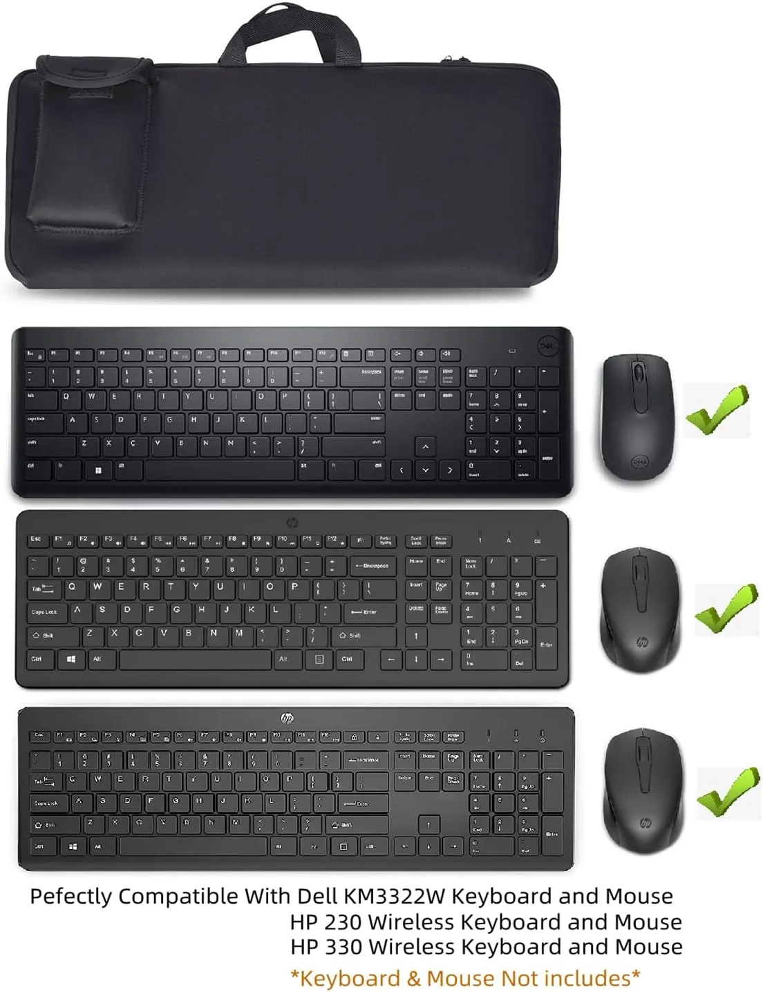 AF-WAN Wireless Keyboard Portable Case storage bag - Dustproof, Waterproof, Shockproof for Dell KM3322W/HP 230/HP 330 Wireless Keyboard and Mouse Combo (Black)