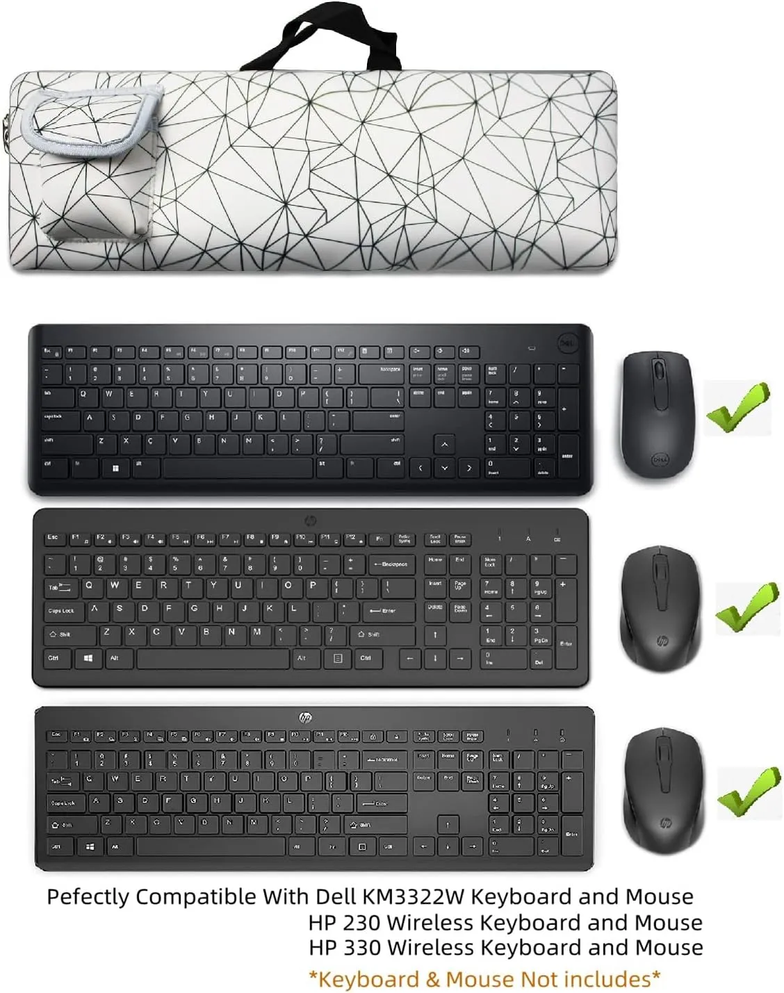 AF-WAN Wireless Keyboard Portable Case storage bag - Dustproof, Waterproof, Shockproof for Dell KM3322W/HP 230/HP 330 Wireless Keyboard and Mouse Combo (Geometric Figure)
