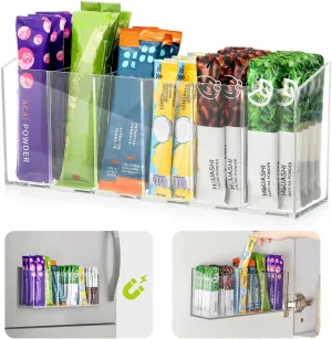 AIEVE Drink Packet Organizer, Mountable Water Packet Organization Holder with Adhesive & Magnetic Sticker, Pantry Organizers Kitchen Storage for Countertop Table Fridge Cabinet