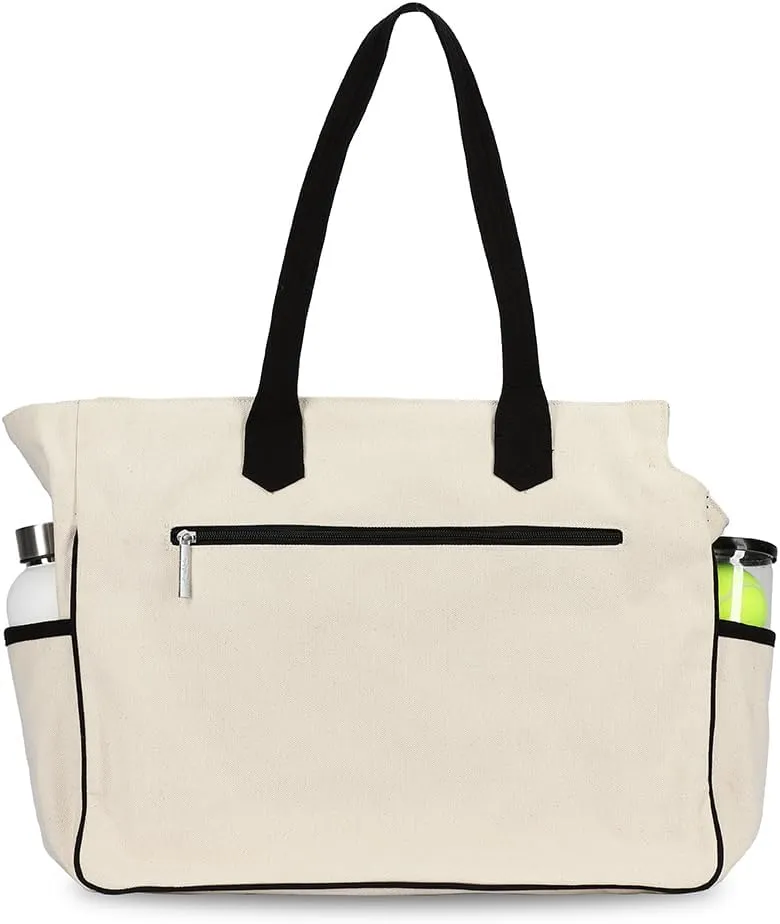 Ame & Lulu Love All Court Bag - Premium Tennis Tote w/Racket Pocket, Water Bottle Holders, Protective Base, & Canvas Design