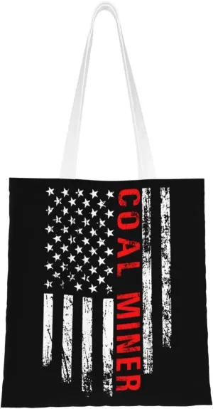 American Flag Coal Miner Tote Bag for Women Canvas Shopping Bags Reusable Beach Bag Grocery Bags Tote Shoulder Bag Gift Bags