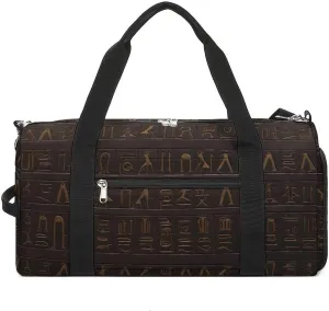 Ancient Egyptian Hieroglyph Gym Bag Travel Duffel Bags for Men Women Large Weekender Bags Carry On Overnight Duffle Bag with Shoe Compartment for Workout