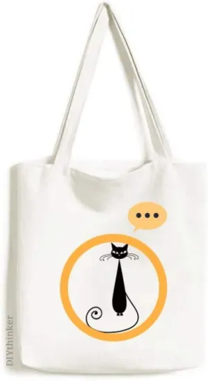 Animal Art Outline Black Cat Lover Halloween Expression Gift Sack Canvas Tote Shoulder Bag